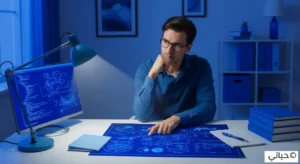 رسم توضيحي لنمط الشخصية التحليلية باللون الأزرق يركز في التفاصيل بدقة وتفكير عميق