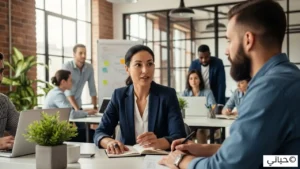 موظف يستقبل التغذية الراجعة من زميله في العمل بانفتاح واهتمام لتحسين الأداء