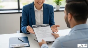 التفاوض على الراتب - دليلك الشامل لزيادة دخلك بذكاء وثقة 3 شخص يصعد سلم النجاح الوظيفي بثقة لإثبات قيمته بعد زيادة الراتب