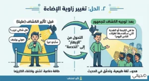 شخص يقف بثقة تحت بقعة ضوء مسرحية، يمثل كيف يمكننا تحويل توتر البدايات إلى طاقة كاريزمية دافئة تلهم الجمهور.
